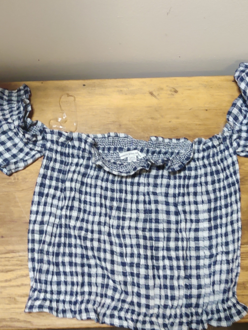 American Eagle Outfitters Navy & White Gingham Smocked Top
